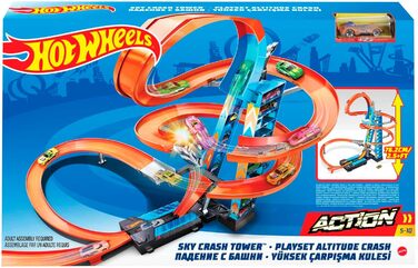 Вежа Sky Crash Tower, 60 см заввишки, з прискорювачем на батарейках та помаранчевою трасою з петлею, подарунок для дітей віком від