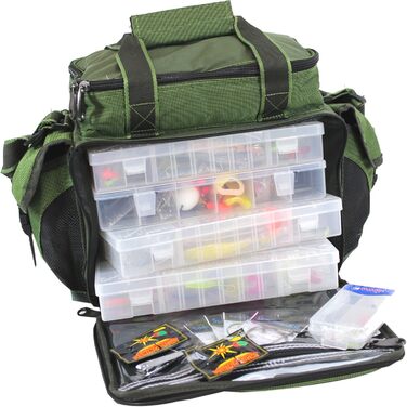 Сумка QMBasic для риболовлі, включаючи 4 коробки для снастей Рибальський чохол для аксесуарів Водовідштовхувальні м&39які лямки Рибальська сумка