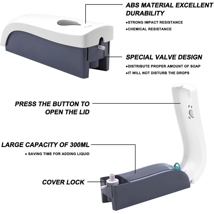 Дозатор мила REAQUE настінний без свердління, 300 мл мила, ручний дозатор для гелю для душу / шампуню / дезінфікуючого засобу, доз