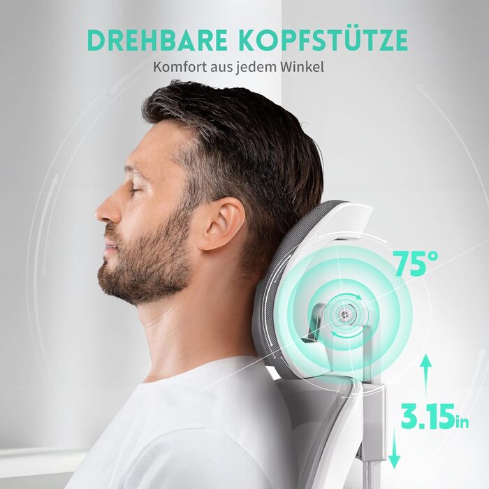 Ергономічне офісне крісло Storeo Imp, велике, сітка / тканина, білий/сірий