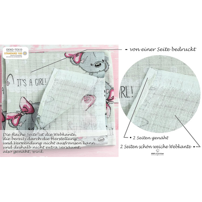 Муслінові серветки - муслінові пелюшки - упаковка 6 70x80 см - тканинні пелюшки, ЗРОБЛЕНІ В ЄС, перевірені на вміст шкідливих речо