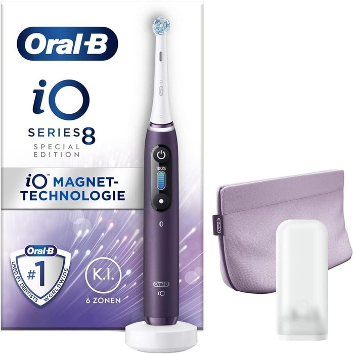 Електрична зубна щітка Oral-B iO Series 8, 6 режимів чищення для догляду за зубами, магнітна технологія, кольоровий дисплей і косметична сумка, спеціальне видання, подарунок чоловікові/жінці, фіолетовий аметрін в одній упаковці Oral-B iO 8