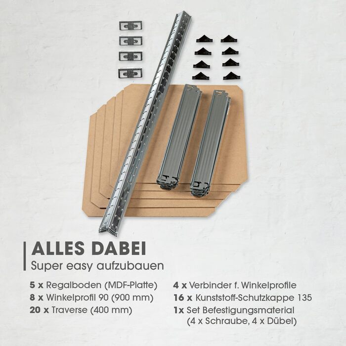 Міцний стелаж EASYmaxx 40x40x180 см Вантажопідйомність 875 кг, 175 кг на полицю Стелажі та верстак Підвальний стелаж, стелаж для зберігання з 5 регульованими полицями Для підвалу, гаража, кімнати для хобі, майстерні (40 x 40 x 180 см)