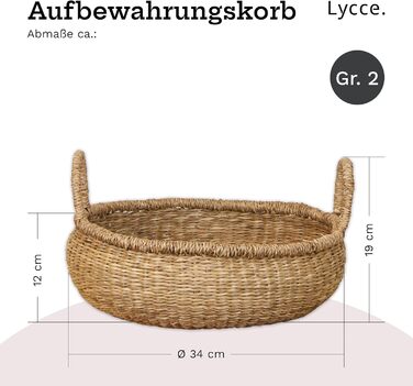 Натуральний кошик для зберігання, сплетений з морської трави Декоративний плетений кошик з ручкою, універсальне використання у вашому домі як кошик для білизни, кошик для пікніка, подарунковий кошик (порожній) Розмір 2 (Ø 34 см)