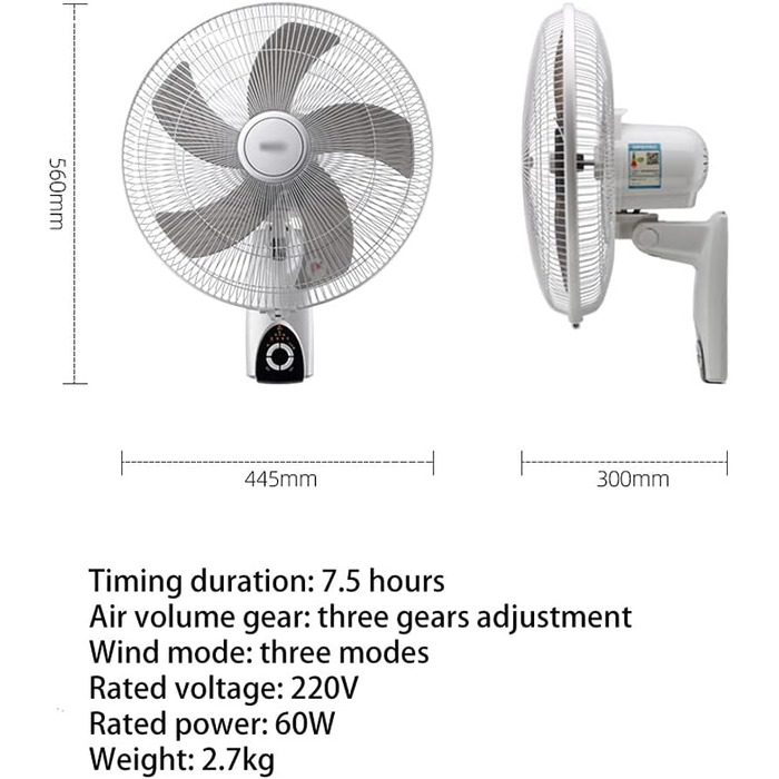 Настінний вентилятор, побутовий настінний вентилятор, підвісний тип, потужний настінний вентилятор з дистанційним керуванням і хитною головкою, тришвидкісна швидкість вітру, запланована зустріч, дистанційне керування