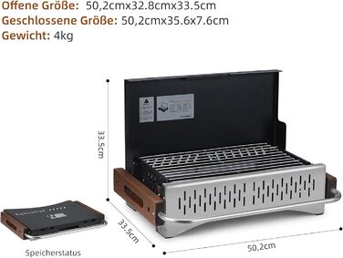 Вугільний гриль Naturehike, складний гриль 50,2 x 32,8 x 33,5 см, портативний, мобільний, для кемпінгу, настільний, для барбекю, гриль-валіза для зовнішнього використання, настільний, для саду, чорний