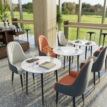 Круглий обідній стіл FATIVO, мармур, 80 см, невеликий кухонний стіл для 2 осіб, білий глянцевий, скандинавський стиль, обідній стіл для ресторанів, металеві ніжки