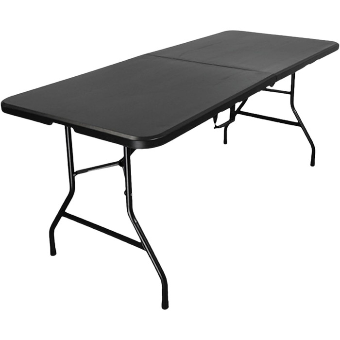 Складаний фуршетний стіл 180x75 см, водонепроникний садовий стіл з ручкою для перенесення, 8 осіб, пластиковий чорний, складаний стіл, портативний кемпінговий стіл на відкритому повітрі для саду, тераси, балкону, вечірки, фуршетний стіл, гладкий чорний