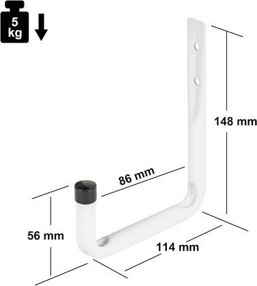 Настінні гачки VORMANN Гачки для обладнання Гачки для гаражів Вантажні гачки Сталь біла Вантажопідйомність 5 кг Стійкий до погодних умов П-подібна форма Набір з 8 предметів 4 розміри