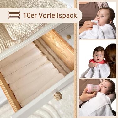 Набір з 10 муслінових серветок для відрижки розміром 80x80 см з бавовни - приємні для шкіри муслінові серветки - особливо м'які та