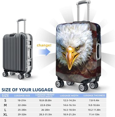 Чохол для валізи, дизайн Американський прапор з орлом, міцний захист валізи, підходить для багажу розміром 45,7 - 81,3 см, розмір XL, Чорний, X-Large