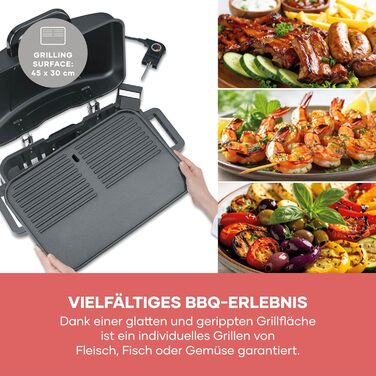 Настільний електрогриль Severin PG 8597 з кришкою, 2300 Вт, керамічне покриття, термометр, робоча поверхня 45x30 см, матовий чорний