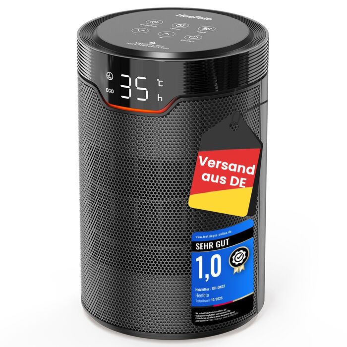 Енергозберігаючий вентилятор-обігрівач ПЕРЕМОЖЕЦЬ ТЕСТУ, 1500 Вт ECO вентилятор-обігрівач, тихий, 24-годинний таймер, невеликий вентилятор-обігрівач із захистом від перекидання та перегріву, чорний