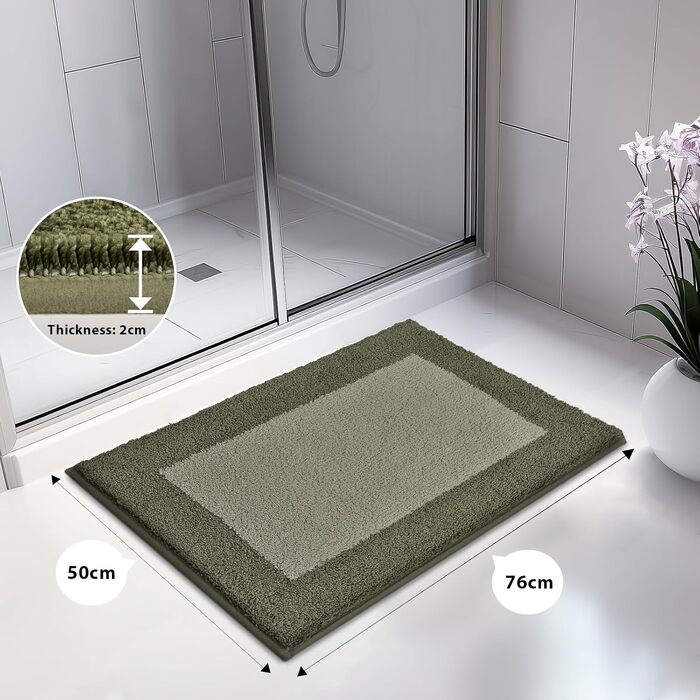 Килимок для ванної кімнати 50 x 76 см, нековзний килимок для ванни, килимок для ванни, що прається, килимок для душу, ванни та підлоги, шавлійно-зелений 50 x 76 см