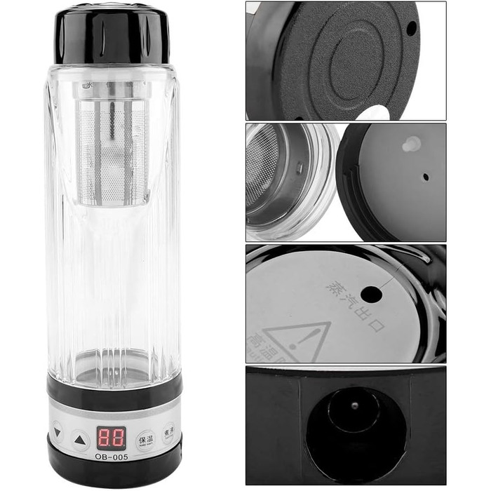 Автомобільний чайник Haofy, 12В / 24В 95Вт, 420мл подорожній чайний кухоль водонагрівач кружка пляшка тримач (чорний)