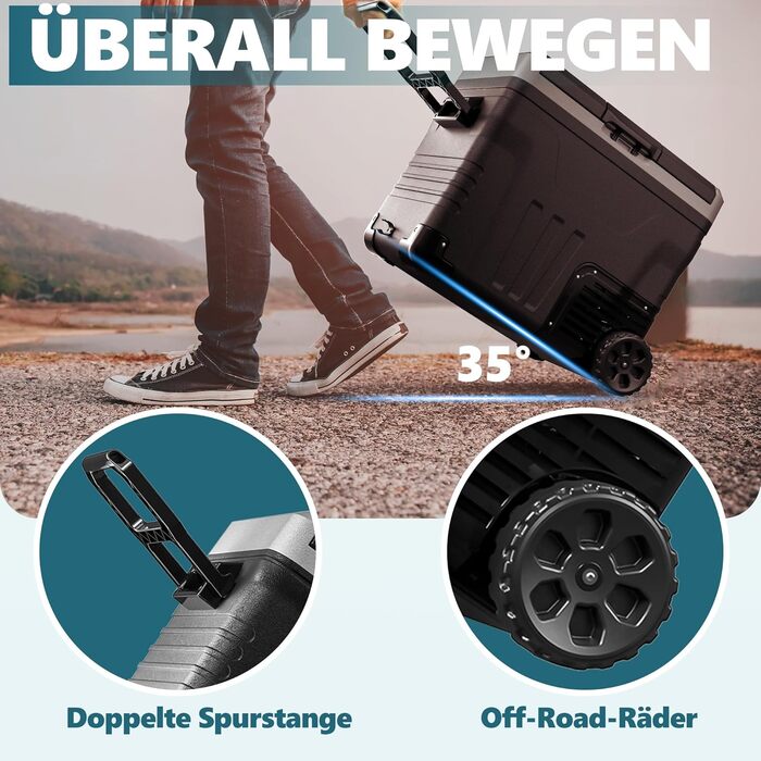 Автомобільний холодильник EUHOMY 50L, компресорний холодильник -2020, 12V холодильник 12V DC/220V AC, з керуванням за допомогою застосунку, портативний морозильник на колесах для кемпінгу, подорожей, риболовлі, використання на свіжому повітрі CFB 50L