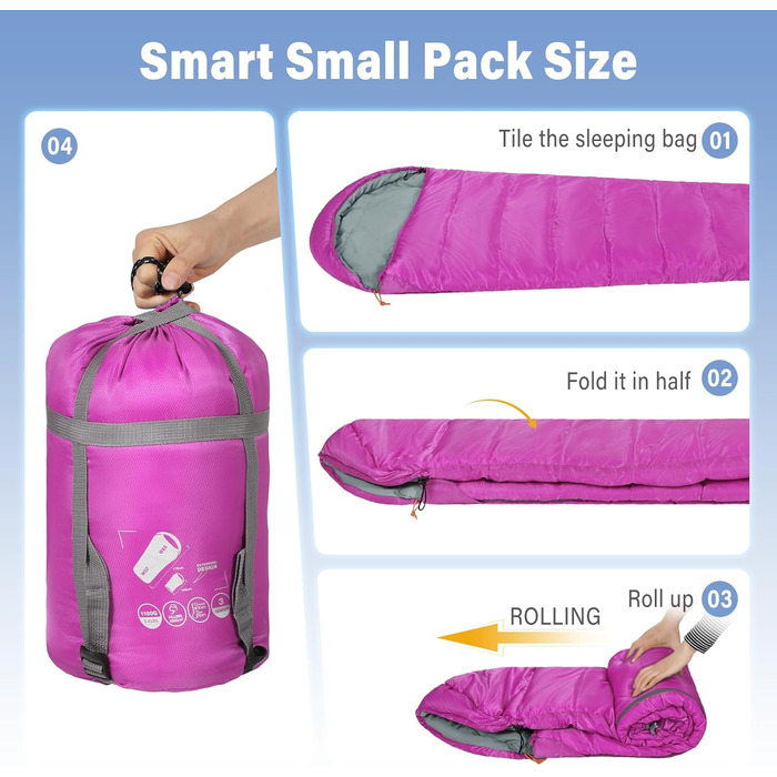 Дитячий спальний мішок REDCAMP для хлопчиків та дівчаток 175 x 65 см, матусин спальний мішок, зручний, легкий та теплий з регульованою довжиною, 3 сезони, підходить для кемпінгу та активного відпочинку, синій/рожевий