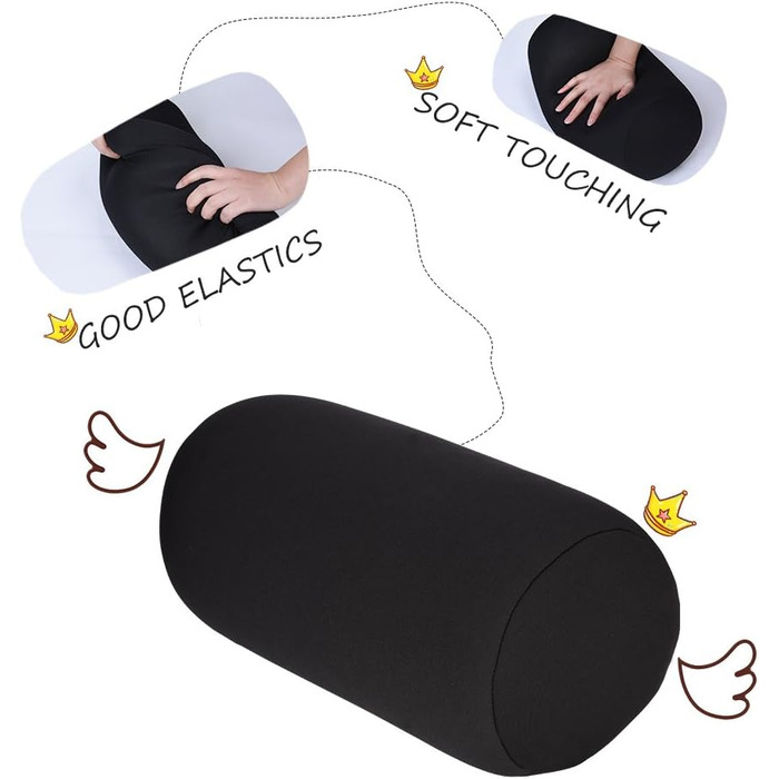 Подушка з мікробісеру, подушка для шиї, подушка з мікробісеру, мікро-міні-подушка з мікробісеру для спини, декоративна подушка в рулоні, дорожня, домашня, для сну, зручна (розмір 32 x 16 см), чорна