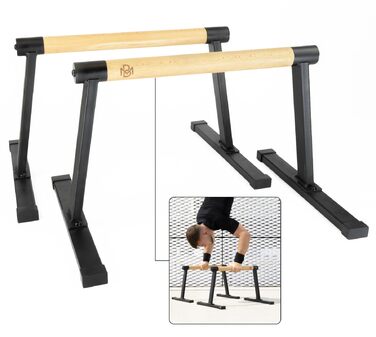 Дерев&39яні паралети Mller & Blum, включаючи бандажі для зап&39ястя, високоякісне гімнастичне та калістенічне обладнання для використання в приміщенні та на вулиці, нековзні ручки для віджимань, силові тренування з грифом, стійка на руках, турніки для від