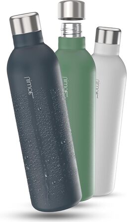 Сумісний з Sodastream DUO, E-DUO Пляшка з нержавіючої сталі об'ємом 1 л з порошковим покриттям Металева пляшка, яку можна мити в посудомийній машині для подорожей 100 герметичне деревне вугілля