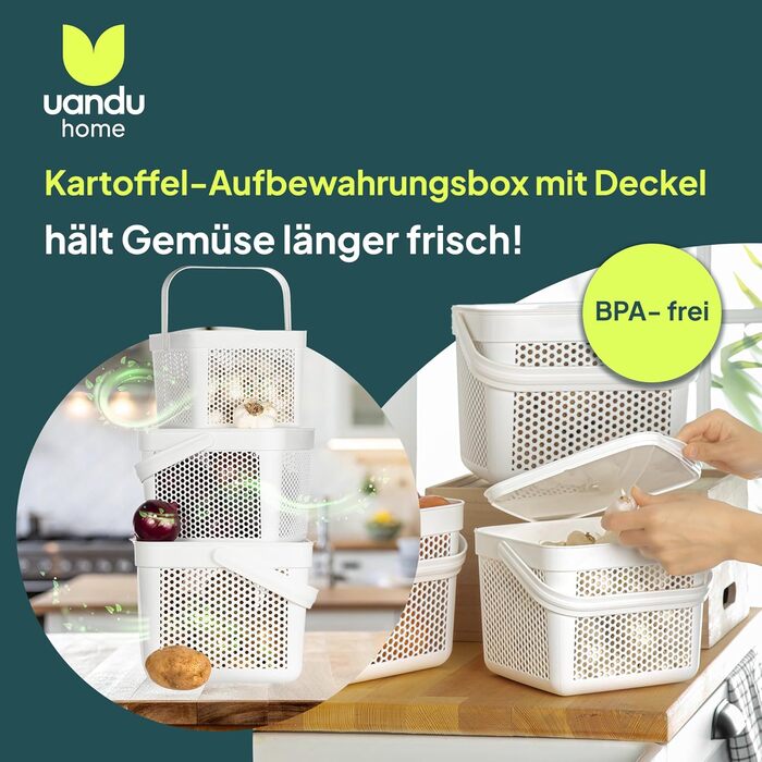 Набір із 3 ящиків для зберігання картоплі uandu Ящик для картоплі на кухню, ящик для цибулі та часнику, кухонний органайзер, білий набір із 3 предметів (5 л 8 л 12 л)