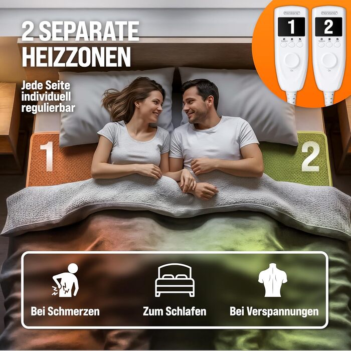 Ковдра/підковдра з підігрівом Monzana 160x140 см, таймер, кораловий фліс, 2x60 Вт, сірий, подвійна ковдра з підігрівом, захист від перегріву, можна прати, сірий колір, 160 x 140 см