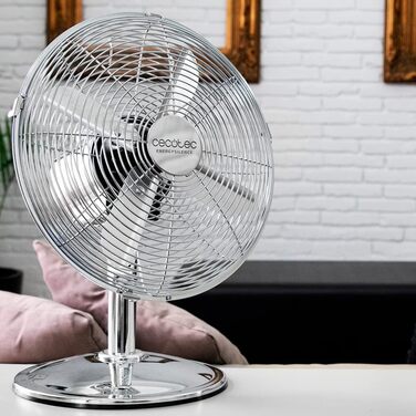 Настільний вентилятор Cecotec EnergySilence 620 RetroDesk, 40 Вт, хромоване покриття, діаметр 30,5 см, 4 лопаті, 3 швидкості, коливання, регулювання висоти, максимальна безпека