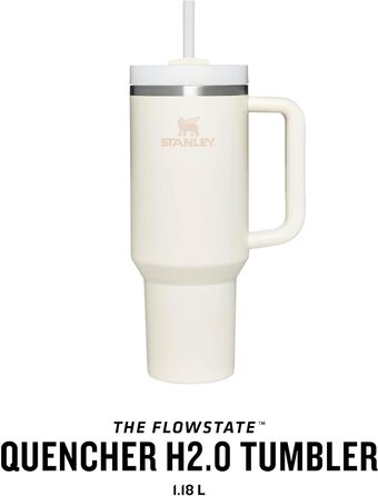 Пляшка для води Stanley Quencher H2.0 FlowState з соломинкою 1,2 л - термокружка охолоджує 11 годин - 48 годин Ice-Cold - Можна мити в посудомийній машині - термос Пляшка BPA Free - Кавова кружка на винос - чорна (кремовий тональний)