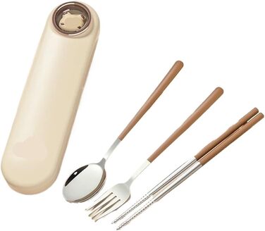 Універсальний портативний набір посуду з нержавіючої сталі 304 для подорожей та пікніків на природі, включаючи столові прибори, ложку, виделку та палички для їжі, з милою коробкою для зберігання (3 предмети)