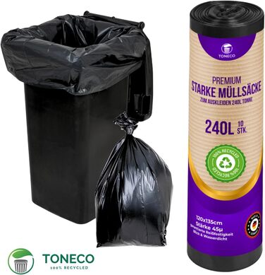 Міцні сміттєві пакети 240 л - чорні - для муніципальних контейнерів для відходів - 100 перероблені - (від 10 до 300 пакетів) (20)