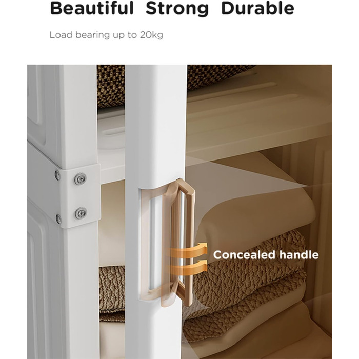 Шафа Dripex, Шафа 104 x 136 x 50 см (Ш x В x Г), Легке складання, Складана багатоцільова шафа з рейкою для вішалок, Магнітні двері, Для вітальні-спальні, Білий, 8 дверей з 2 рейками для вішалок