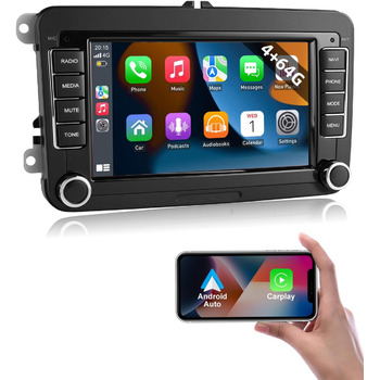 Автомобільне радіо Essgoo 464G Android 14 для VW Caddy Golf MK5 6 Polo Passat Seat RCD330 з бездротовим CarPlay Android Auto, 2 Din радіо з 7-дюймовим сенсорним екраном Bluetooth FM RDS GPS WiFi