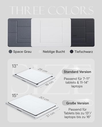 Підставка для ноутбука, складана, без клейкої основи, з 2 регульованими кутами нахилу, обтягнута екошкірою MOVAS. Портативна підставка для ноутбуків та планшетів 13 та 15. Чорний колір - великий розмір.