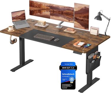 Електричний письмовий стіл SONGMICS з регульованою висотою, 160 x 70 см, безступінчасте регулювання, функція пам&39яті з 4 рівнями висоти, вінтажний коричневий - матово-чорний LSD026X01 160 x 70 см вінтажний коричневий чорно-чорний