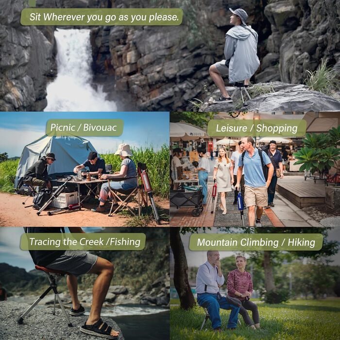 Стілець TA-Da серії 2 - Тростина для ходьби з сидінням, надлегка алюмінієва рама та міцний складний стілець (до 136 кг), складна конструкція, ідеально підходить для походів та активного відпочинку - Червоний, 82 см S (82 см)