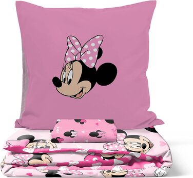 Комплект постільної білизни Disney Minnie Hearts & Love з 3 предметів з 100 бавовни, розмір односпального ліжка 135x200 см - підко