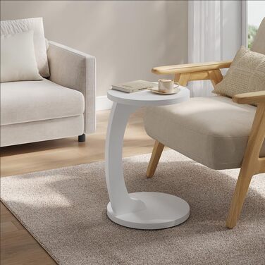 Журнальний столик WOLTU C-подібної форми, круглий журнальний столик, столик для дивана, стіл для вітальні, приставний столик, маленький столик для дивана, дивана, ліжка, виготовлений з МДФ, 38xH55 см, білий, BTS20ws