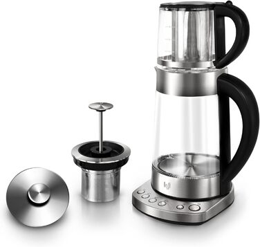 Скляний чайник Impolio PREMIUM LED з регулюванням температури функція збереження тепла, ситечко для чаю з нержавіючої сталі насадк