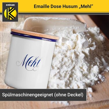 Емальована бляшанка KRGER Husum Flour 1,6 літра - Коробка для зберігання, стійка до порізів та подряпин, з кришкою - Силіконове ущільнювальне кільце для герметичного закриття - Можна мити в посудомийній машині &quotFlour&quot - 1,6 літра