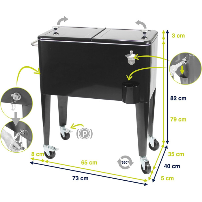 Кулер Kailua - коробка-холодильник, візок-холодильник, охолоджувач для напоїв, чорний