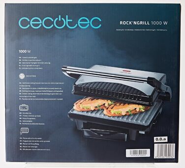 Електричний гриль Cecotec Rock'nGrill 1500 Rapid. Облицювання з каменю RockStone, регульована по висоті верхня пластина, піддон дл