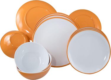 Набір посуду для кемпінгу з меламіну та скла для 4 осіб - 16 предметів - кемпінговий посуд - жовтий та білий - зі склянками об&39ємом 450 мл - склянки - набір посуду з 16 предметів - тарілки склянки, помаранчевий, 450 мл