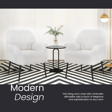 Крісло IWMH для спальні або вітальні, крісло-шезлонг зі штучного хутра, зручне з підлокітниками та бічною кишенею, затишне м&39яке крісло, крісло для читання з металевими ніжками (біле)