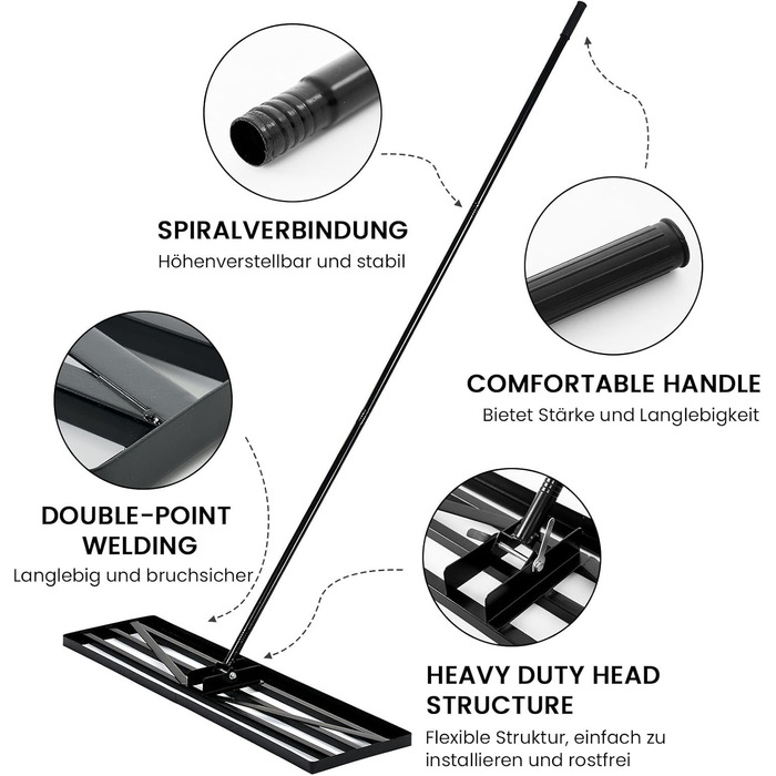 Гребінь для вирівнювання газону 75x25 см, садовий рівняч з подовженою ручкою 190 см для двору та саду