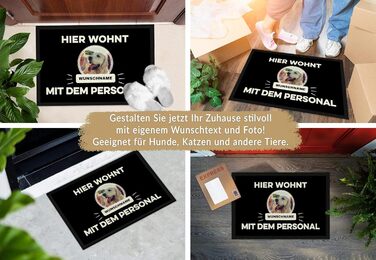 Килимок для дверей з вашим власним котом - Тут ви живете - Персоналізований з вашим бажаним фото та іменем - 60 x 40 см