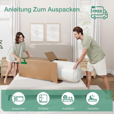 Матрац Novilla 90x200 см 7-зонний пружинний матрац з кишеньковою структурою Жорсткість H3 Сертифіковано Oeko-Tex Пружинний сердечник з кишеньковою структурою з комфортною піною по всьому периметру та дихаючим чохлом Висота матраца 20 см 90 x 200 см 20 см