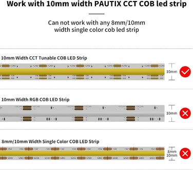 Світлодіодна стрічка PAUTIX COB CCT Теплий білий Холодний білий, 5M 3200 світлодіодів з можливістю затемнення 2700K-6500K 24V Набір світлодіодних стрічок із джерелом живлення та радіочастотним пультом дистанційного керування для спальні Кухня Телевізор Дз