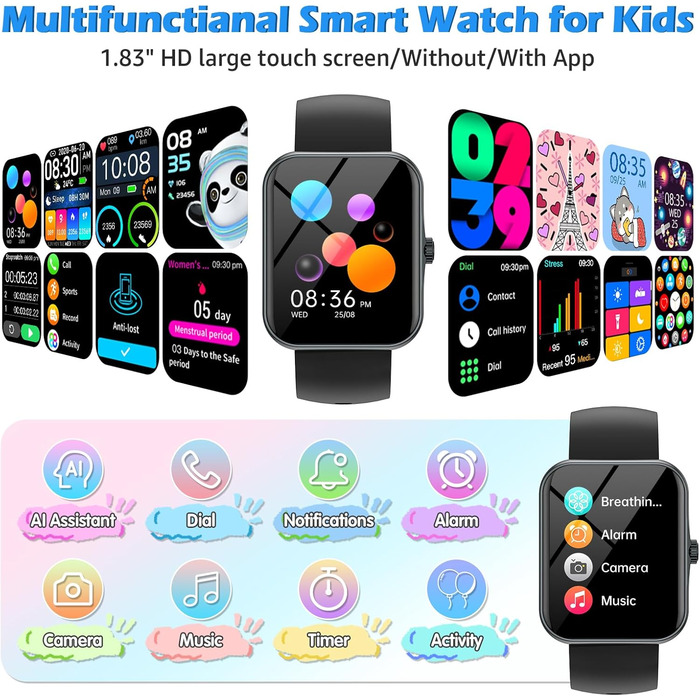 Дитячий смарт-годинник, дитячий спортивний фітнес-годинник для дівчаток та хлопчиків з крокоміром, понад 100 спортивних режимів, будильник, ігри, секундомір, дитячий годинник, повідомлення, годинник активності для підлітків 5-16 років, подарунки, чорний