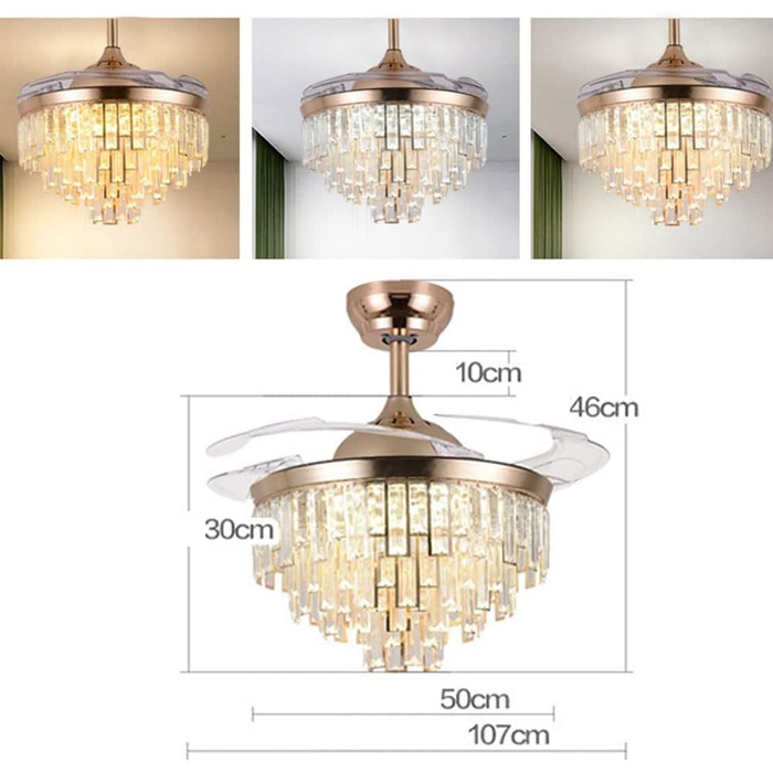 Тихий вентиляторний світильник Висувна кришталева люстра стельовий вентилятор Висувні стельові вентилятори з підсвічуванням Пульт