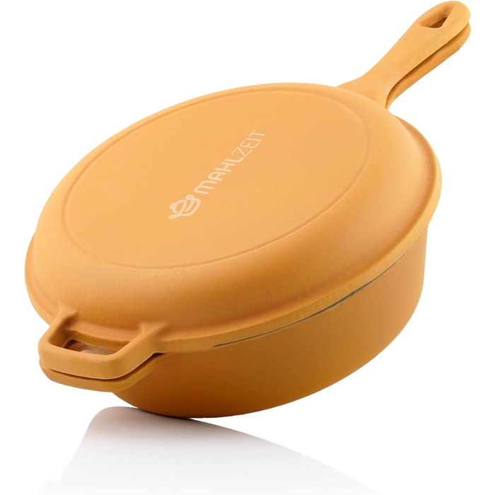 Чавунна каструля Mahlzeit 4,4 л помаранчева, кругла емальована чавунна сковорода з кришкою чавунна каструля, підходить для індукці